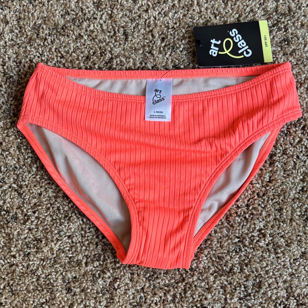 Art Class Coral Orange Ribbed Swim Bottom Girls Size Large 10/12